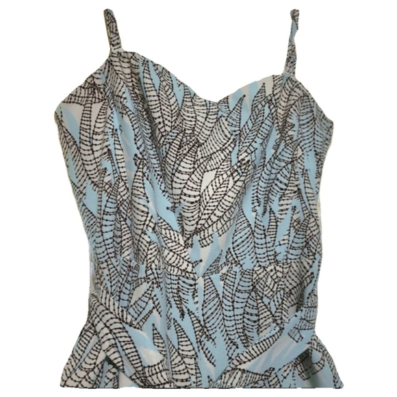 H&M jumpsuit, blue and brown leaf print, cropped length, convertible straps - Picture 3 of 16